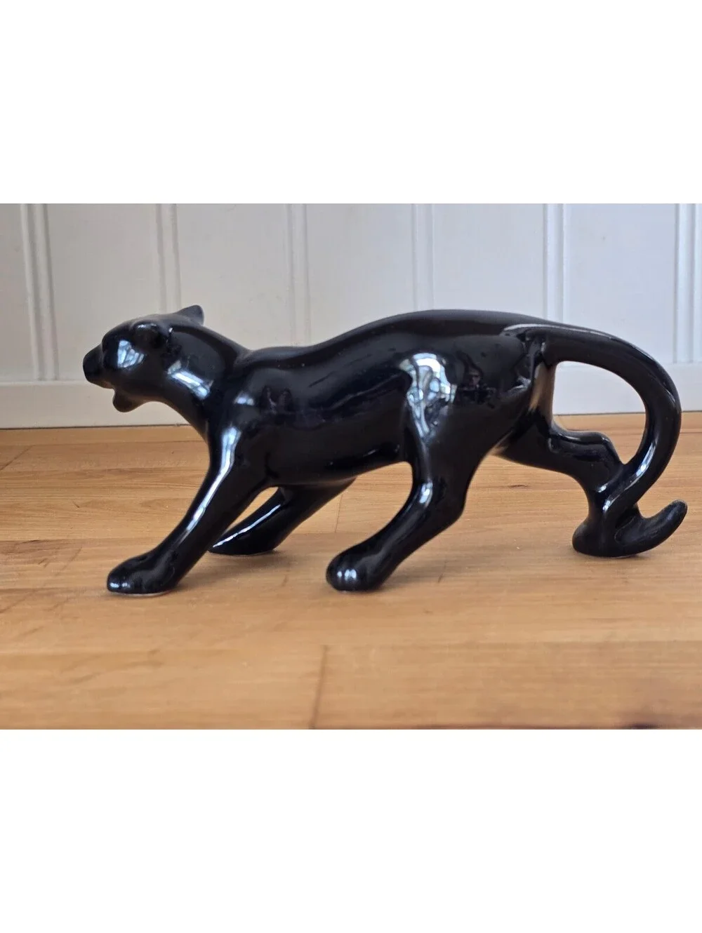 Vtg MCM Black Ceramic Panther Figurine Sculpture Approximately 6